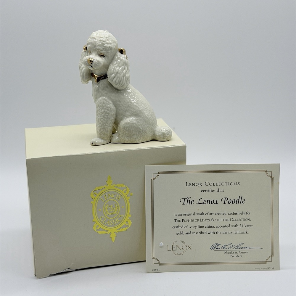 Lenox Year of Puppies Classic Poodle Figurine Ivory Gold Vintage 4"H Miniature
